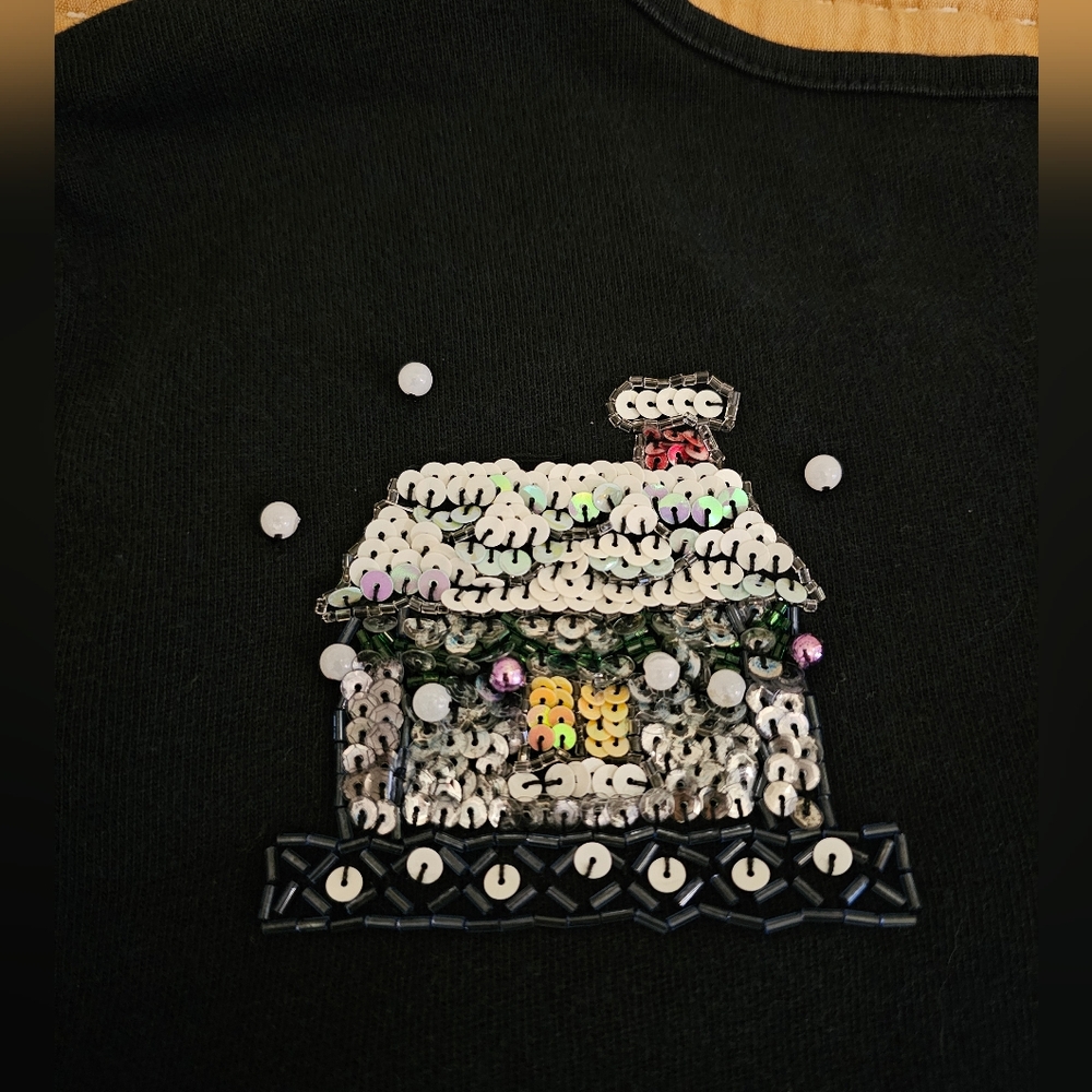 Quacker Factory Vintage Sequins Beaded Holiday Festive Winter 100% Cotton Shirt - Picture 5 of 9